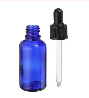 Garrafas de vidro azuis do conta-gotas de LinDeer 30ml com o tampão plástico preto