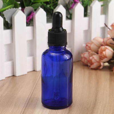 Garrafas de vidro azuis do conta-gotas de LinDeer 30ml com o tampão plástico preto