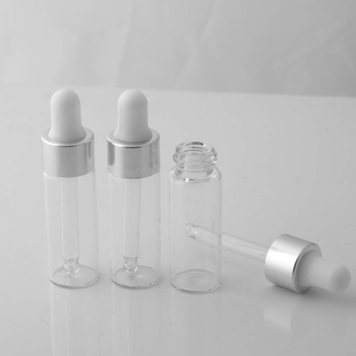 Mini garrafas de vidro de prata do conta-gotas do ODM do OEM das garrafas de óleo 5ml essencial